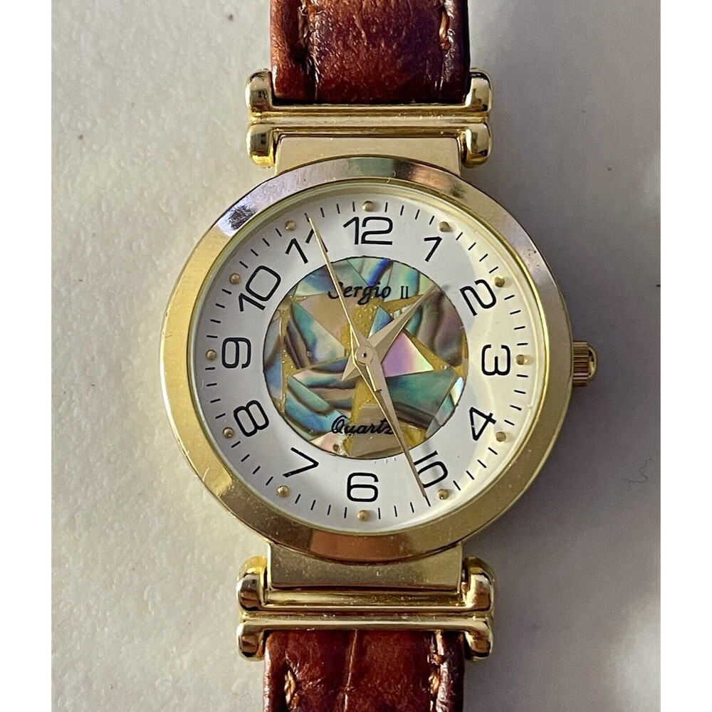 Sergio II C-BDEBF Womens Gold Tone Watch With Leather Strap - Needs Battery